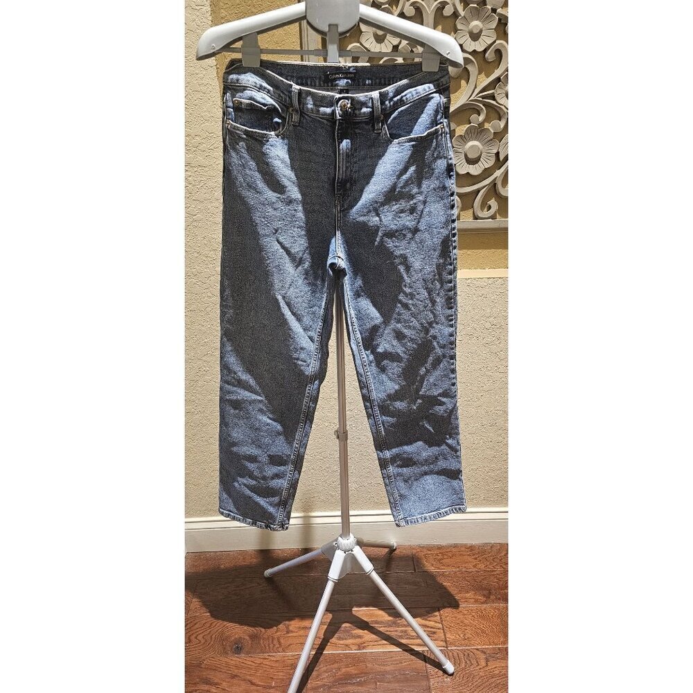 Calvin Klein Women's "Mom" Denim Jeans Size 12 High Rise Cropped Straight-Leg Bl
